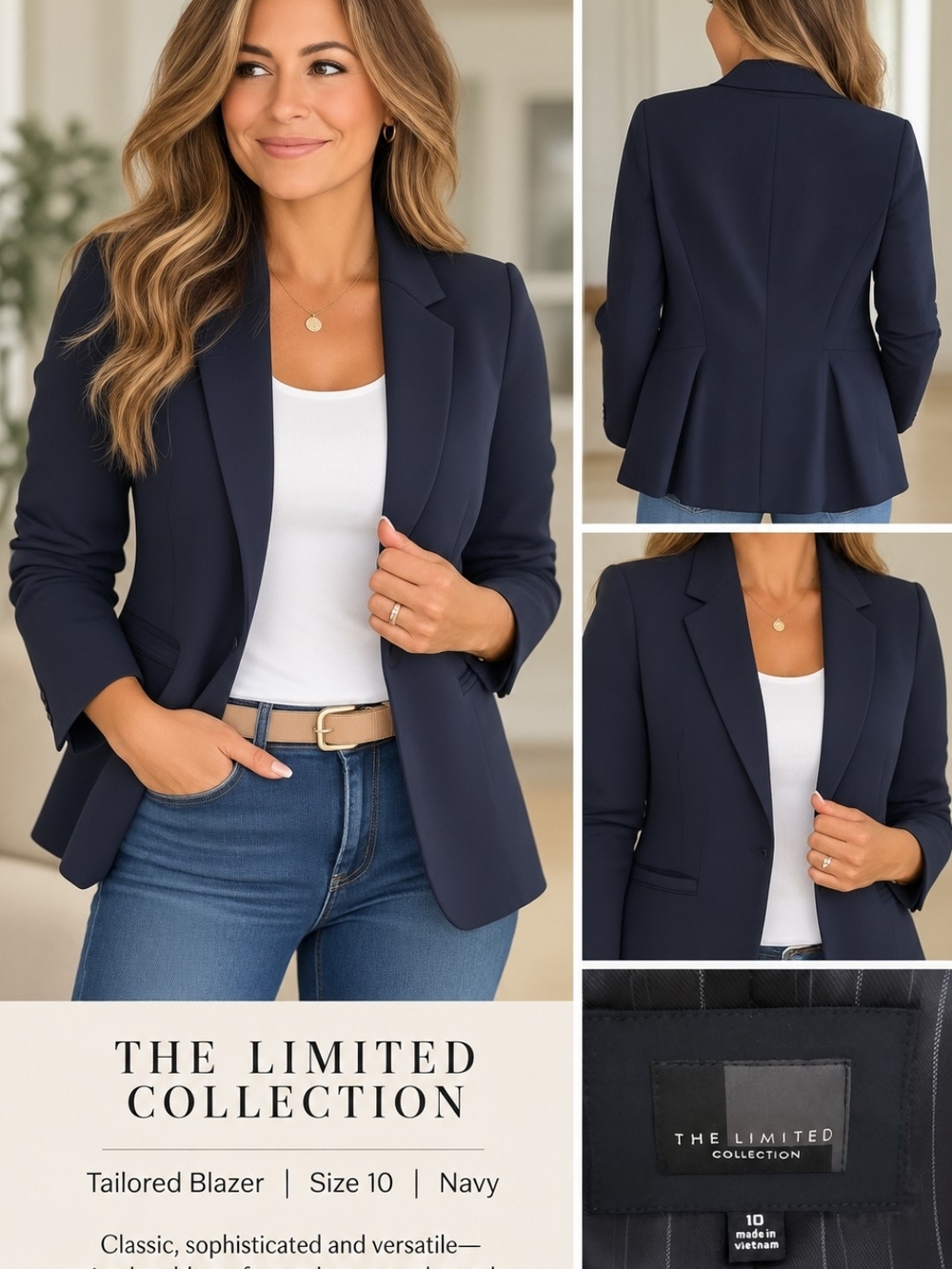 The Limited Navy Tailored Peplum Blazer